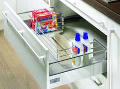 Double-walled steel drawer system InnoTech preassembled under-sink drawer Cut-out railing for under-sink drawer InnoTech preassembled drawer for sink cabinets For utilising the space below the sink