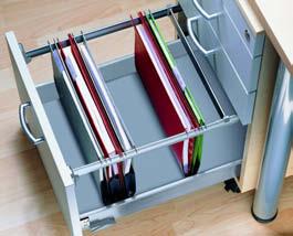 Single-wall steel drawer system MultiTech Hanging file frame set/accessories for central lock MultiTech drawer sets with frame heights of 86, 118 and 150 mm can be used with the file frame set for
