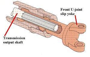 What is the RWD drive shaft slip yoke splined to? A. Input Shaft B.