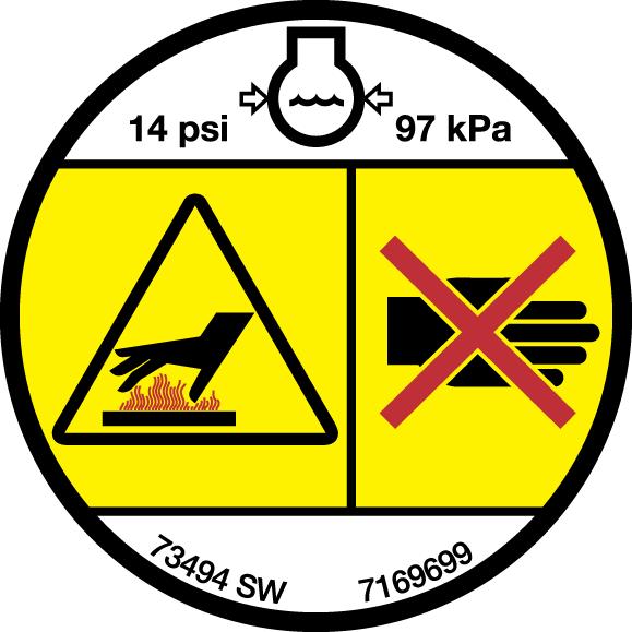. Flying Debris or Objects (768039) This safety sign is located on track loader undercarriages near the grease cylinder