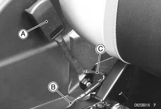 It is not required to disconnect the sensor leads during the seat position adjustment. Take care not to disconnect these leads. A. Seat Frame Mounting Bolts and Washers B. Seat Frame C.