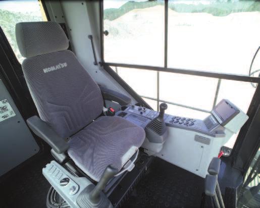 Cab volume 30 % increased Compared with PC1800-6 Comfortable Operating Environment with Same Low Noise Level as Passenger Cars Integral structure of cab and new damper mounts, in combination with