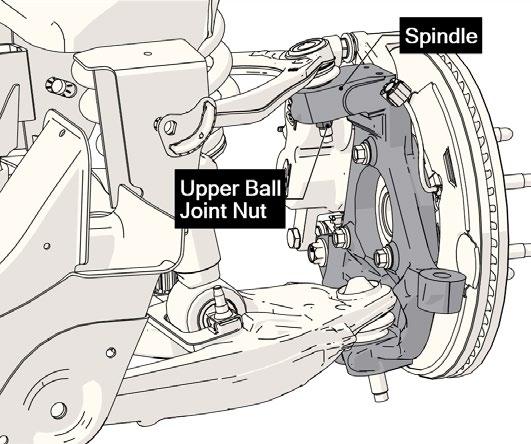 11 12 Use a jack to support the lower control arm and remove the upper ball joint nut. Slightly lower the lower control arm and reinstall the strut assembly along with the lower spacer.