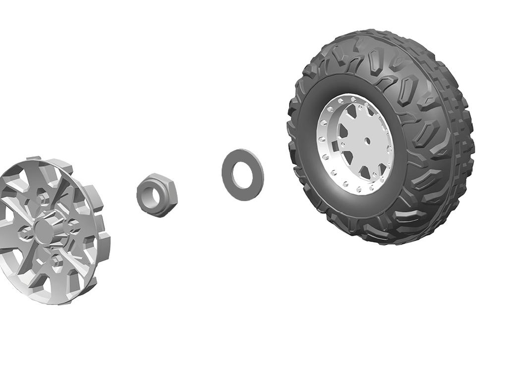 . Slide a Φ washer onto the rear axle.. Slide the gear box onto the rear axle.. Slide the wheel onto the rear axle.