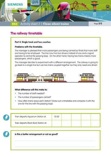Page 8/9 Episode 3, cont d Operating the railway Part 4: Single Track and two coaches (Slide 31 and Activity sheet 2, Answer D) This solution simply involves running one train with two coaches.
