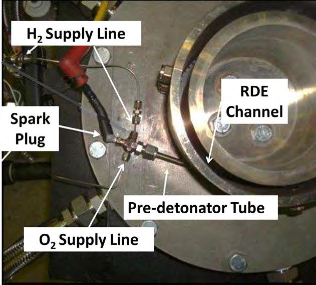 2.4.4.1 Initiation A pre-detonator connected tangentially to the RDE channel starts the detonation wave. The pre-detonator is made of stainless steel, is 63.5 mm long and has a 6.35 mm diameter.
