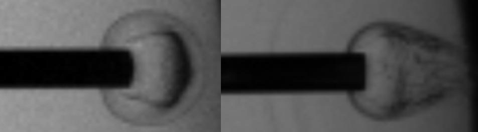 Figure 4.8. Left is where DDT occurred early in the tube. Right is a test where DDT occurred at the end of the tube. best results (earlier DDT).