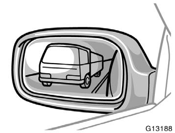Be careful when judging the size or distance of any object seen in the outside rear view mirror on the passenger s side. It is a convex mirror with a curved surface.