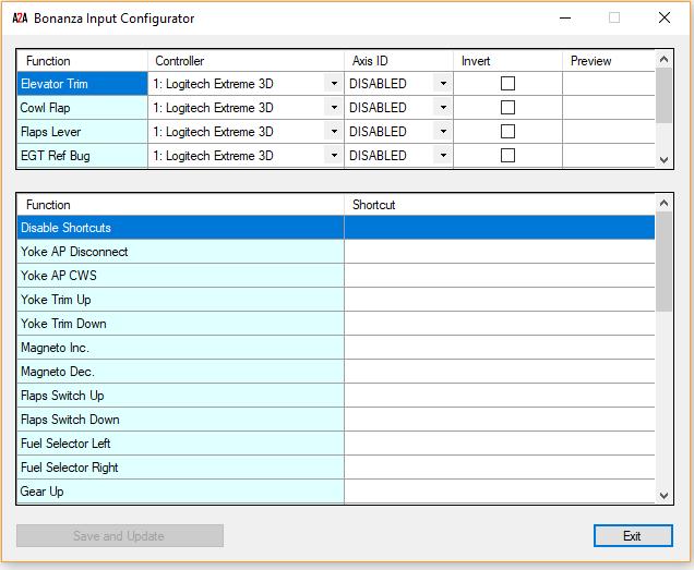 The Bonanza Input Configurator is intended to be a tool for assigning various functions to e.g. a joystick or buttons/toggle switches etc.