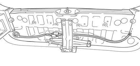 Fig. 32 35) Route the ground wire of the interior tow hitch wire harness to the mounting stud as shown. a) Remove the nut using a 10mm deep socket, 3" extension and ratchet.