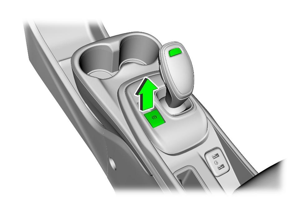 Secure the vehicle against rolling away 1. 1. Press button P, ensure that the vehicle does not move. 2. Pull up the switch of the electrical parking brake (arrow) for longer than one second. 2. Loosen the parking brake: Apply the brake pedal and press switch (2.