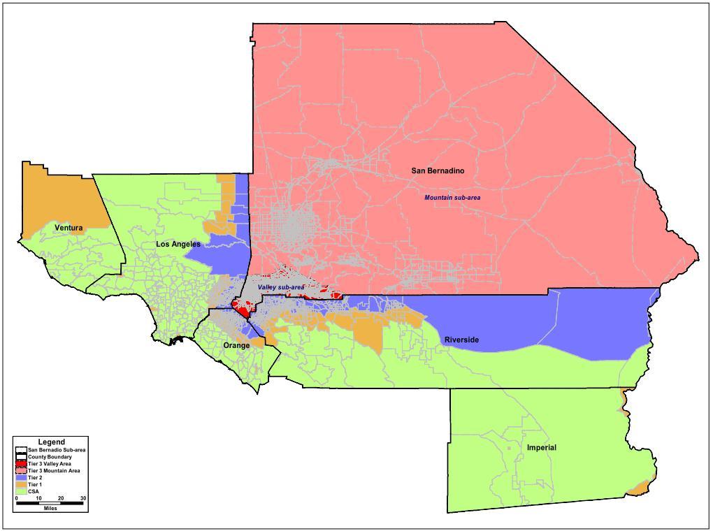 2.0 Technical Approach Figure 2.3 SBTAM Model Tiered Zone Structure Source: SBTAM The SCAG V5 Model is comprised of 4,192 Tier 1 zones, 402 of which are within San Bernardino County.