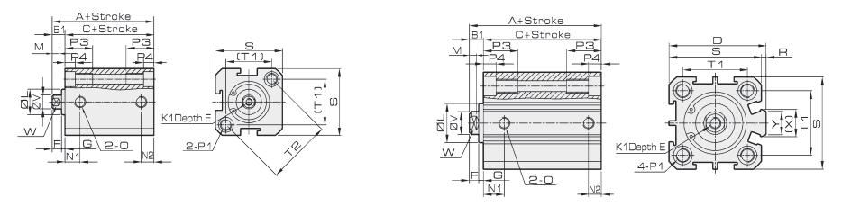 SSA Series Compact Cylinder Dimensions SSA SSA 12-16, Female Thread SDA 20-63, Female Thread SSA 12-16, Male Thread SSA 20-63, Male Thread Symbol / Standard Type With Magnetic Piston Stroke A B C A B