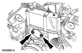 8. Remove the drive gear bolt and washer from the drive gear. 9. Remove the bolts and the high-pressure oil pump from the engine front cover.
