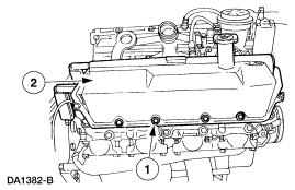 28. NOTE: Both the left side and the right side valve covers are removed the same way. Only the right side valve cover is shown. Remove the valve covers. 1. Remove the mounting bolts. 2.