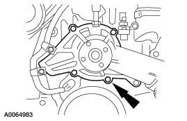 64. Clean the water pump gasket surfaces. 65. Remove the bolts, the engine front cover and gasket. 66.