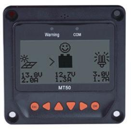 Alarm Sound port 3. Warning Indicator 4. 4 X Mounting Holes 5. Display Screen 6. Navigation Buttons 7. RS485 Port 1. Connect the MT-50 to the charge controller with the RS485 cable.