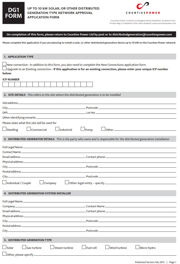 Appendix A: DG1 Form (refer website for latest form) Uncontrolled when