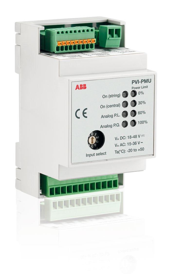 Solar inverters ABB monitoring and communications PVIPMU ABB s PVIPMU enables customers to control active and reactive power of the inverters in accordance with eeg2009 6 and BDEW norms.