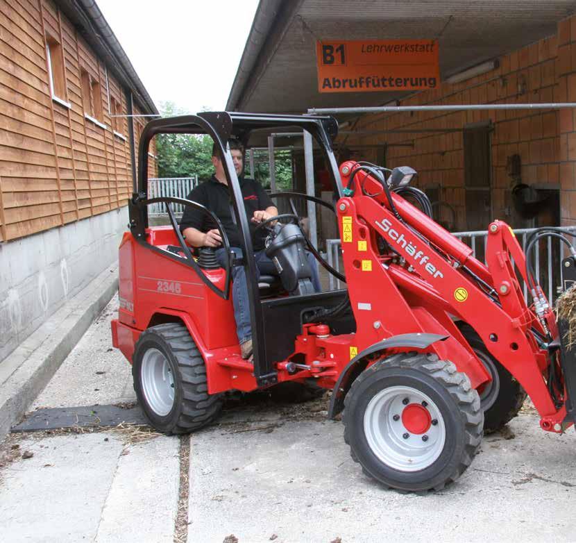 Schäffer SLT Schäffer loader SLT: overall height less than 2.00 m The 2336 SLT with a total height of only 1.95 m (depending on wheels) will be able to master the majority of low sections.