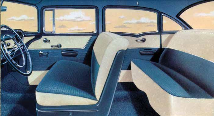 '56 INTERIORS 1956 210 2-DOOR SEDAN Pre-sewn in patterned bar and mylar cloth and substitute plain ivory vinyl (original Starfrost vinyl is not available), with all listings attached, ready to