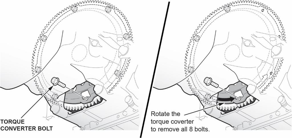 13. Rotate the crankshaft and remove all eight bolts.