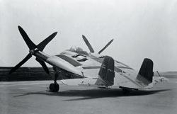 The right propeller had Hamilton Standard oval decals and both propellers had small white tracking diamonds on them. The letter of intent for the Vought VS-315 (XF5U-1) was issued September 17, 1942.
