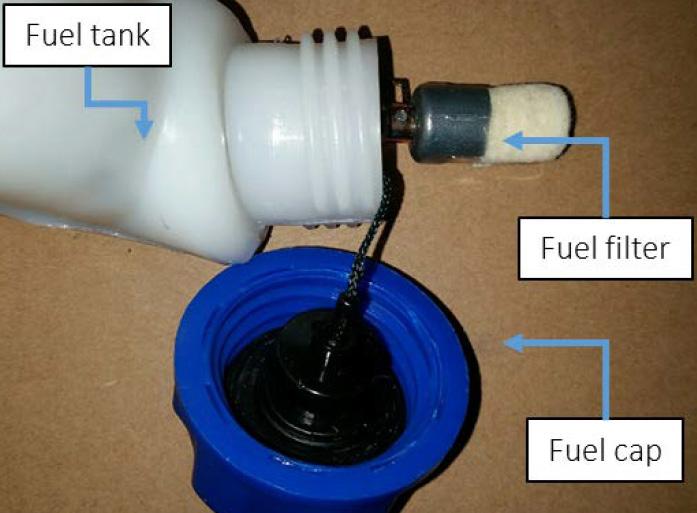 FUEL FILTER SPARK PLUG. A clogged fuel filter can cause lack of power and poor pickup. Check the fuel filter every 5 use hours.