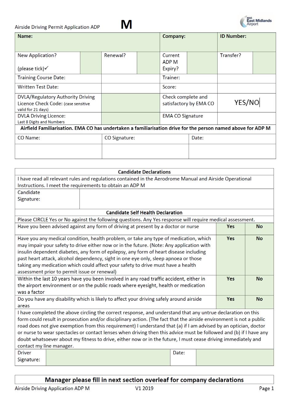 Appendix 4 - M Permit Application Form