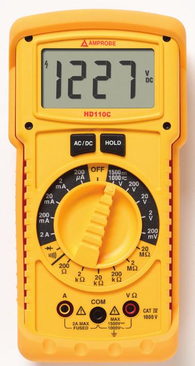 HD110C Heavy-Duty Digital Multimeter Key features: Measures 1500 VDC CAT IV 1000 V IP67 Rated Magne-Grip holster with magnetic hanging strap No hassle warranty No waiting. No shipping charges.