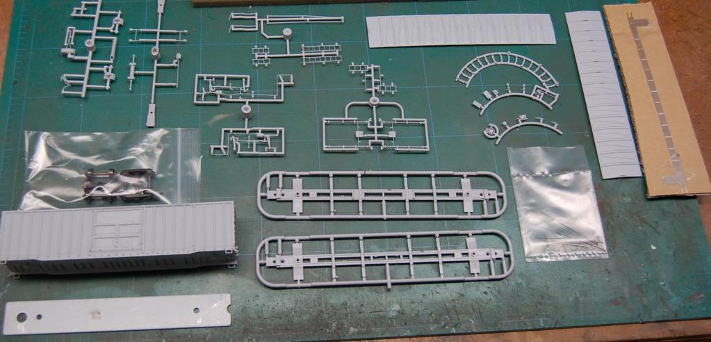 Overview of this kit s contents: 6 7 8 9 10 11 4 5 12 13 1 2 3 Standalone parts included: Part 1 Boxcar Body Part 2 Underframe (1 type included in kit, both types shown) Part 3 Car Weight Part 4 Roof