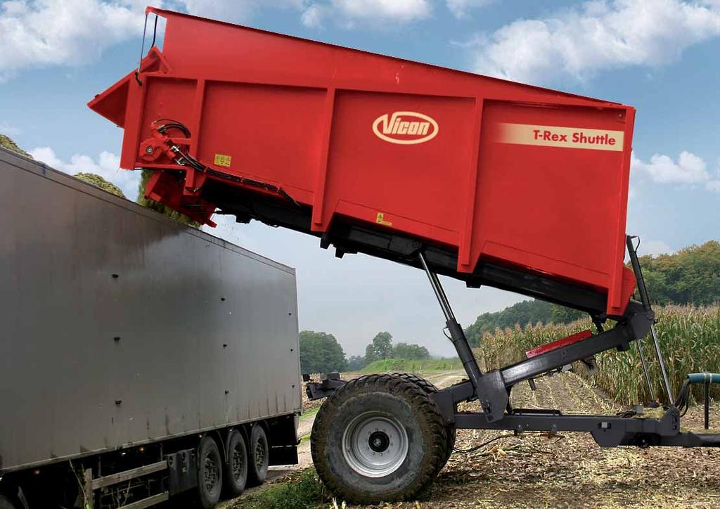 Vicon T-Rex Shuttle Transfer Wagon Efficient Transfer The T-Rex Shuttle transfer wagon has been developed in order to optimize the logistic effi ciency of harvesting and transporting crops.