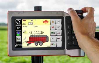 Due to the increasing number of functionalities that can be added to a machine such as cameras, the operator can use the loader wagon interface in the top screen and a camera display in the bottom