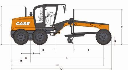 SPECIFICATIONS GENERAL DIMENSIONS 865B VHP A Blade width 3962 mm B Tread width 2452 mm C Tread gauge 2108 mm D Height on top of the cab 3340 mm E Height of top of exhaust 3323 mm F
