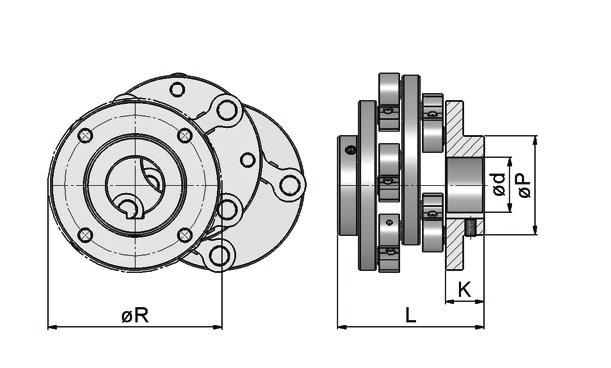 Schmidt-Kupplung Power Plus More torque transmission while retaining compact design Hub version 6: standard hub K v ØR L ØP K Ød max P 45 45 90 3.