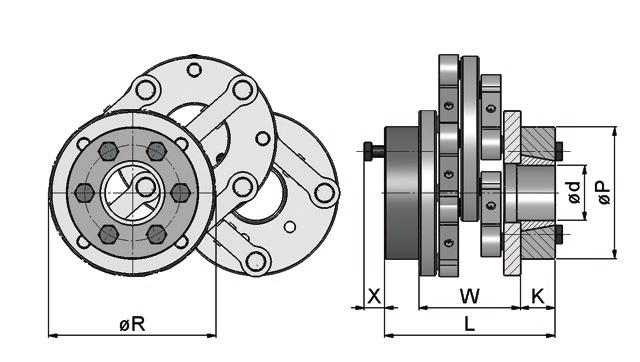 Schmidt-Kupplung Offset Plus Extreme parallel shaft offset while retaining compact design Hub version 3: locking-assembly K v ØR L X W K ØP standard bore diameters V 65 65 126 1.