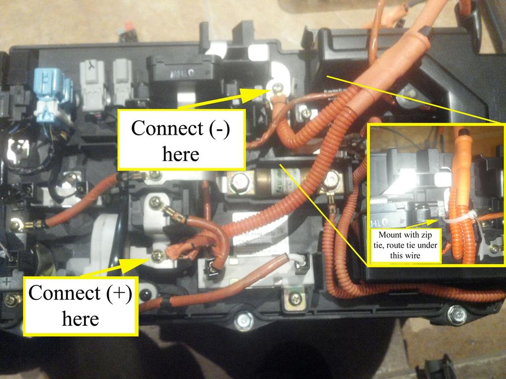 Open the IPU (IMA) cover and remove the IMA battery (ask us for separate instructions if needed) Connect the harness HV positive and negative leads to the IMA battery Verify that the IMA switch is
