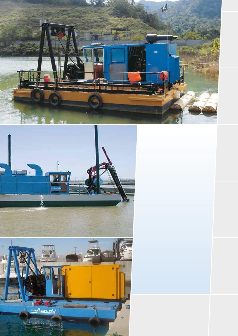 The three types of dredges can have different options: - Engine: Electric motor, Diesel. - Dredge pump power: HY35/HY50/HY85(HC)(160)with excavators/jet-ring, HY300/HY400 with excavators / jet-ring.