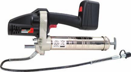 1 CORDLESS GREASE GUN 400ml cordless grease gun For standard grease cartridges or direct filling Ideal for heavy greasing with counter pressure With flexible 750 mm filling tube With a rechargeable