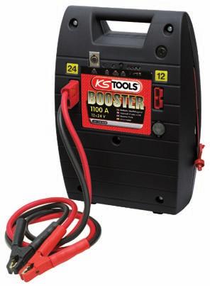 reversed With robust 35 mm² cable diameter Supplied with battery charger and cable set 12 V + 24 V battery booster mobile emergency starter 1000 A Ideal for commercial vehicles < 12 t Connection for