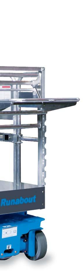 The constructionready Runabout Contractor features a tube-in-tube telescoping mast and steel platform for durability in rougher environments.