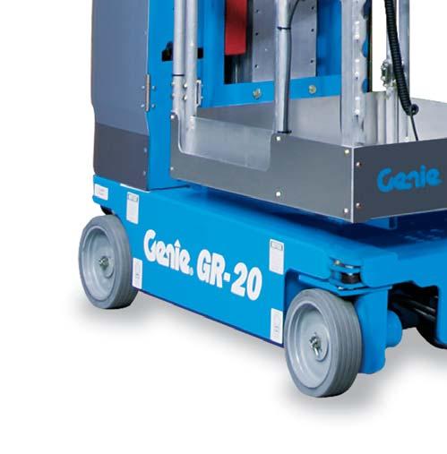 25 cm (10 in) non-marking solid rubber tyres. The unit is also driveable when fully elevated for increased productivity.