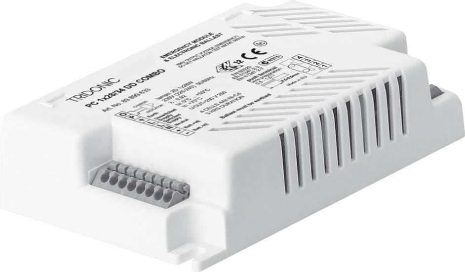 TC-DD PC CFL E COMBO, 230 240 V 50/60 Hz Compact fluorescent lamps Product description Combination of electronic ballast and emergency lighting unit For TC-DD compact fluorescent lamps For manual