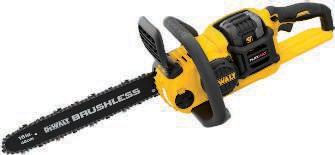 BATTERY POWERED 4 FLEXVOLT 60V MAX BRUSHLESS CORDLESS 16" CHAINSAW 70 cuts per charge 3/8" chain pitch Tool-free chain tensioning Includes lithium-ion battery, charger, and