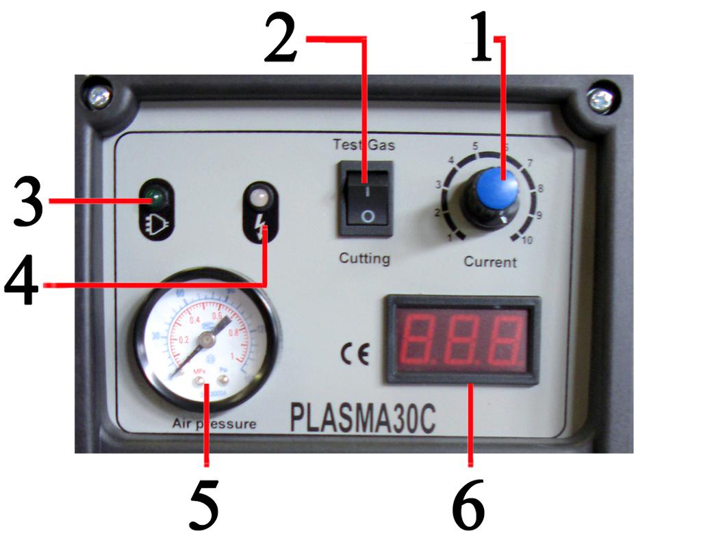 10 Controls and Settings Fig 1 1. Amperage control knob This adjusts the amperage (cutting power) from 15 to 30 amps Note: LED display will show cutting amperage when you are cutting 2.