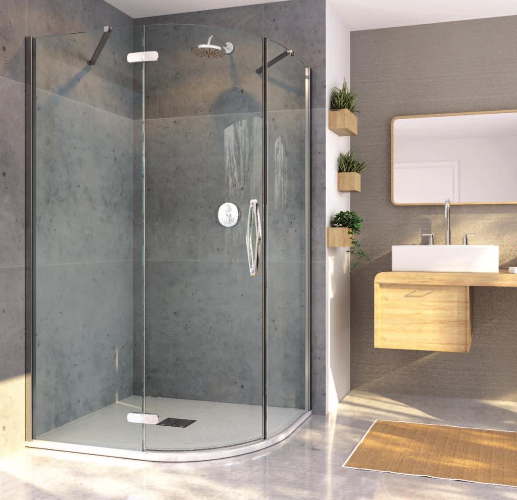HINGED OFFSET QUADRANT Setting the standard in frameless design, the ORO Offset Hinged Quadrant is a shower door of sheer beauty and elegance for your bathroom.