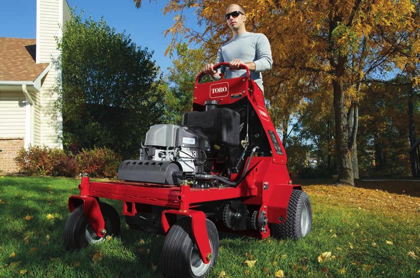 CONSISTENT CORE DEPTH AND QUALITY STAND-ON AERATOR SERIES The 30 stand-on model boasts a powerful Kawasaki V-Twin engine with integrated hydraulics that follow the contours of the ground to pull even