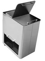 DF1 DF2 Recycler 17w x 14d x 27h 600 27 With hinged top door and two compartments. Finish: Polished stainless steel. For use with plastic bags, bag clips included. Compartment capacity: 11.