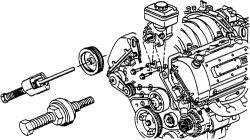 5 of 9 Disconnect the pressure line and return hose from the power steering pump. Unfasten the pump retaining bolts and remove the pump from the engine. Fig.