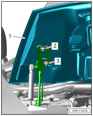 Install engine compartment lid: NOTE Installing the engine compartment lid will require a second technician.
